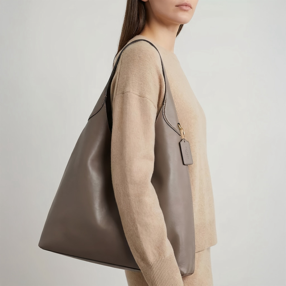 NWT COACH Brooklyn 39 Large Leather Shoulder Bag CU044 Dark Stone Tan $495 - Picture 11 of 11